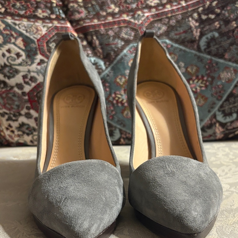 Gray Suede Leather Tory Burch Pumps